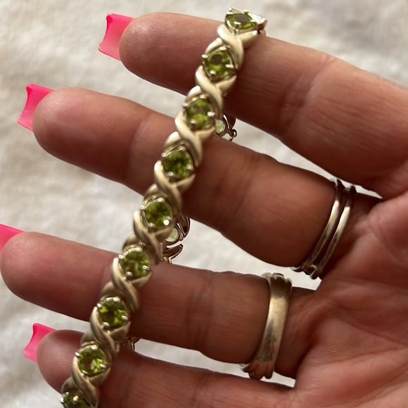925 Sterling Silver Peridot Tennis Bracelet | Gold Vermeil | X-Link Design - Picture 2 of 4